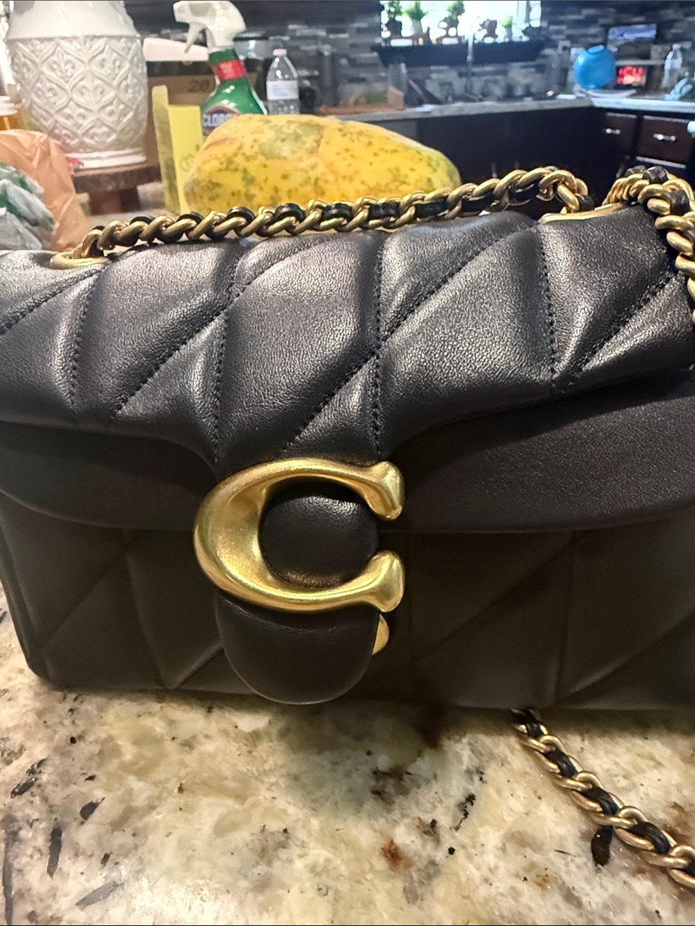 Coach Quilted Black Leather Shoulder Bag with Gold C Hardware